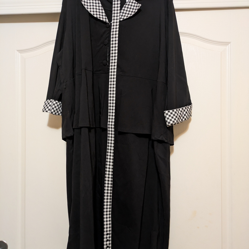 Unique Vintage Black Dress with Checkered Accents